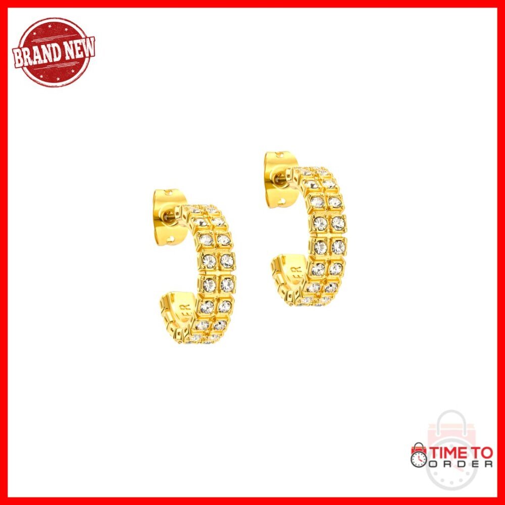 Gold-Tone Double Crystal Hoop Earrings, 3cm Hoops, Gift Ready